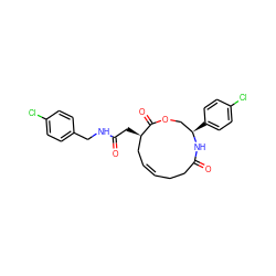 O=C(C[C@@H]1C/C=C/CCC(=O)N[C@H](c2ccc(Cl)cc2)COC1=O)NCc1ccc(Cl)cc1 ZINC000095576056