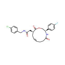 O=C(C[C@@H]1C/C=C/CCC(=O)N[C@H](c2ccc(F)cc2)COC1=O)NCc1ccc(Cl)cc1 ZINC000095576627