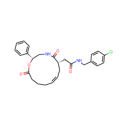 O=C(C[C@@H]1C/C=C/CCCC(=O)O[C@H](c2ccccc2)CNC1=O)NCc1ccc(Cl)cc1 ZINC000100752414