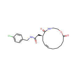 O=C(C[C@@H]1C/C=C/CCCCC(=O)OCCNC1=O)NCc1ccc(Cl)cc1 ZINC000049021632