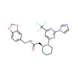 O=C(C[C@@H]1CCCCN1c1cc(C(F)(F)F)nc(-n2ccnc2)n1)NCc1ccc2c(c1)OCO2 ZINC000035272720