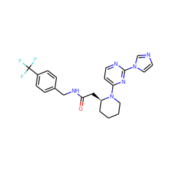 O=C(C[C@@H]1CCCCN1c1ccnc(-n2ccnc2)n1)NCc1ccc(C(F)(F)F)cc1 ZINC000035275402