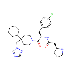 O=C(C[C@@H]1CCCN1)N[C@H](Cc1ccc(Cl)cc1)C(=O)N1CCC(Cn2cncn2)(C2CCCCC2)CC1 ZINC000027437394