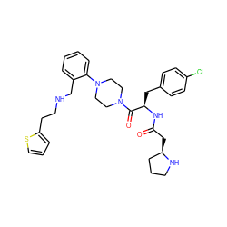 O=C(C[C@@H]1CCCN1)N[C@H](Cc1ccc(Cl)cc1)C(=O)N1CCN(c2ccccc2CNCCc2cccs2)CC1 ZINC000028391406