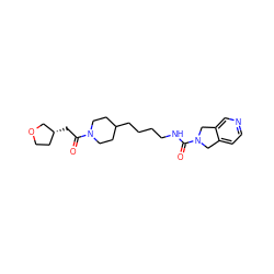 O=C(C[C@@H]1CCOC1)N1CCC(CCCCNC(=O)N2Cc3ccncc3C2)CC1 ZINC000165784697