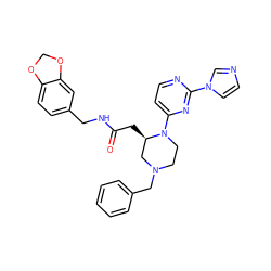 O=C(C[C@@H]1CN(Cc2ccccc2)CCN1c1ccnc(-n2ccnc2)n1)NCc1ccc2c(c1)OCO2 ZINC000035270087