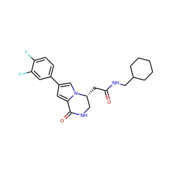 O=C(C[C@@H]1CNC(=O)c2cc(-c3ccc(F)c(F)c3)cn21)NCC1CCCCC1 ZINC000169332461