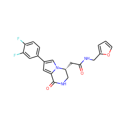 O=C(C[C@@H]1CNC(=O)c2cc(-c3ccc(F)c(F)c3)cn21)NCc1ccco1 ZINC000169332467