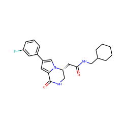 O=C(C[C@@H]1CNC(=O)c2cc(-c3cccc(F)c3)cn21)NCC1CCCCC1 ZINC000169332459