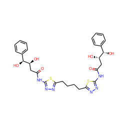 O=C(C[C@H](O)[C@@H](O)c1ccccc1)Nc1nnc(CCCCc2nnc(NC(=O)C[C@H](O)[C@@H](O)c3ccccc3)s2)s1 ZINC000261139412