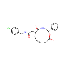 O=C(C[C@H]1C/C=C/CCC(=O)O[C@@H](c2ccccc2)CNC1=O)NCc1ccc(Cl)cc1 ZINC000049021635