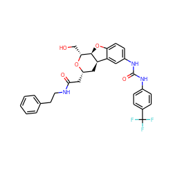 O=C(C[C@H]1C[C@@H]2c3cc(NC(=O)Nc4ccc(C(F)(F)F)cc4)ccc3O[C@@H]2[C@@H](CO)O1)NCCc1ccccc1 ZINC000095598794