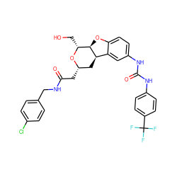 O=C(C[C@H]1C[C@@H]2c3cc(NC(=O)Nc4ccc(C(F)(F)F)cc4)ccc3O[C@@H]2[C@@H](CO)O1)NCc1ccc(Cl)cc1 ZINC000095599057