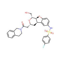 O=C(C[C@H]1C[C@@H]2c3cc(NS(=O)(=O)c4ccc(F)cc4)ccc3O[C@@H]2[C@@H](CO)O1)N1CCc2ccccc2C1 ZINC000095598843