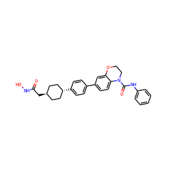 O=C(C[C@H]1CC[C@H](c2ccc(-c3ccc4c(c3)OCCN4C(=O)Nc3ccccc3)cc2)CC1)NO ZINC000261114321