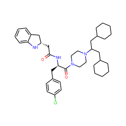 O=C(C[C@H]1Cc2ccccc2N1)N[C@H](Cc1ccc(Cl)cc1)C(=O)N1CCN(C(CC2CCCCC2)CC2CCCCC2)CC1 ZINC000036284834