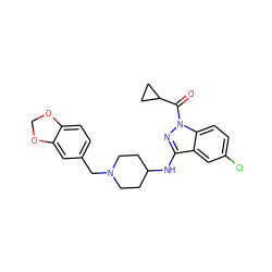 O=C(C1CC1)n1nc(NC2CCN(Cc3ccc4c(c3)OCO4)CC2)c2cc(Cl)ccc21 ZINC000028530190