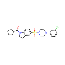 O=C(C1CCCC1)N1CCc2cc(S(=O)(=O)N3CCN(c4cccc(Cl)c4)CC3)ccc21 ZINC000118532720