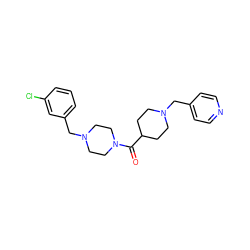O=C(C1CCN(Cc2ccncc2)CC1)N1CCN(Cc2cccc(Cl)c2)CC1 ZINC000034390355