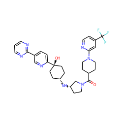 O=C(C1CCN(c2cc(C(F)(F)F)ccn2)CC1)N1CC[C@H](N[C@H]2CC[C@@](O)(c3ccc(-c4ncccn4)cn3)CC2)C1 ZINC000261083725