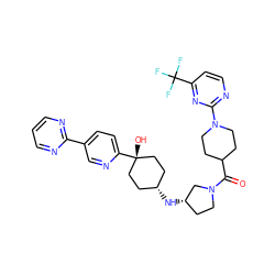 O=C(C1CCN(c2nccc(C(F)(F)F)n2)CC1)N1CC[C@H](N[C@H]2CC[C@@](O)(c3ccc(-c4ncccn4)cn3)CC2)C1 ZINC000261169345