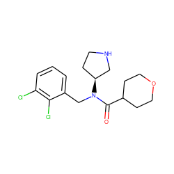 O=C(C1CCOCC1)N(Cc1cccc(Cl)c1Cl)[C@H]1CCNC1 ZINC000040406229