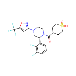 O=C(C1CCS(=O)(=O)CC1)N1CCN(c2cc(C(F)(F)F)on2)C[C@H]1c1cccc(F)c1F ZINC001772613139