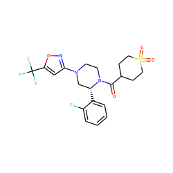 O=C(C1CCS(=O)(=O)CC1)N1CCN(c2cc(C(F)(F)F)on2)C[C@H]1c1ccccc1F ZINC001772605871