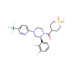 O=C(C1CCS(=O)(=O)CC1)N1CCN(c2ccc(C(F)(F)F)cn2)C[C@@H]1c1cccc(F)c1F ZINC001772617771