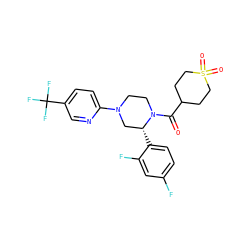 O=C(C1CCS(=O)(=O)CC1)N1CCN(c2ccc(C(F)(F)F)cn2)C[C@H]1c1ccc(F)cc1F ZINC001772597688