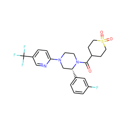 O=C(C1CCS(=O)(=O)CC1)N1CCN(c2ccc(C(F)(F)F)cn2)C[C@H]1c1cccc(F)c1 ZINC001772612756