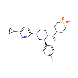 O=C(C1CCS(=O)(=O)CC1)N1CCN(c2ccc(C3CC3)nc2)C[C@@H]1c1ccc(F)cc1 ZINC001772574561