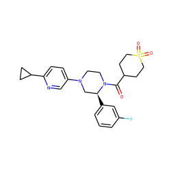 O=C(C1CCS(=O)(=O)CC1)N1CCN(c2ccc(C3CC3)nc2)C[C@@H]1c1cccc(F)c1 ZINC001772609882