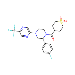 O=C(C1CCS(=O)(=O)CC1)N1CCN(c2cnc(C(F)(F)F)cn2)C[C@H]1c1ccc(F)cc1 ZINC001772616363