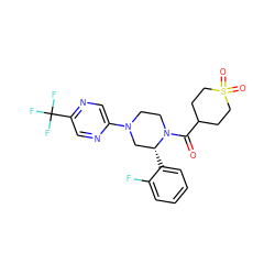 O=C(C1CCS(=O)(=O)CC1)N1CCN(c2cnc(C(F)(F)F)cn2)C[C@H]1c1ccccc1F ZINC001772586909