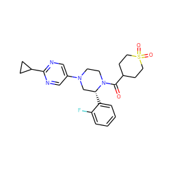 O=C(C1CCS(=O)(=O)CC1)N1CCN(c2cnc(C3CC3)nc2)C[C@H]1c1ccccc1F ZINC001772638259