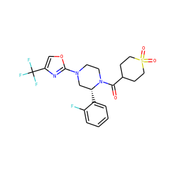 O=C(C1CCS(=O)(=O)CC1)N1CCN(c2nc(C(F)(F)F)co2)C[C@H]1c1ccccc1F ZINC001772642521