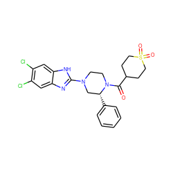 O=C(C1CCS(=O)(=O)CC1)N1CCN(c2nc3cc(Cl)c(Cl)cc3[nH]2)C[C@H]1c1ccccc1 ZINC001772624275