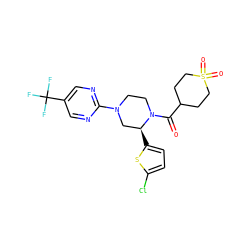 O=C(C1CCS(=O)(=O)CC1)N1CCN(c2ncc(C(F)(F)F)cn2)C[C@@H]1c1ccc(Cl)s1 ZINC001772644800