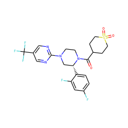 O=C(C1CCS(=O)(=O)CC1)N1CCN(c2ncc(C(F)(F)F)cn2)C[C@H]1c1ccc(F)cc1F ZINC001772573451