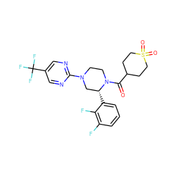 O=C(C1CCS(=O)(=O)CC1)N1CCN(c2ncc(C(F)(F)F)cn2)C[C@H]1c1cccc(F)c1F ZINC001772630252