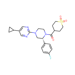 O=C(C1CCS(=O)(=O)CC1)N1CCN(c2ncc(C3CC3)cn2)C[C@H]1c1ccc(F)cc1 ZINC001772613007