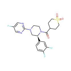 O=C(C1CCS(=O)(=O)CC1)N1CCN(c2ncc(F)cn2)C[C@@H]1c1ccc(F)c(F)c1 ZINC001772636587