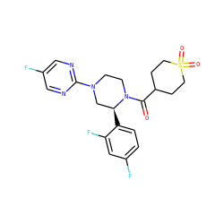 O=C(C1CCS(=O)(=O)CC1)N1CCN(c2ncc(F)cn2)C[C@@H]1c1ccc(F)cc1F ZINC001772648158