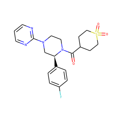 O=C(C1CCS(=O)(=O)CC1)N1CCN(c2ncccn2)C[C@@H]1c1ccc(F)cc1 ZINC001772639900