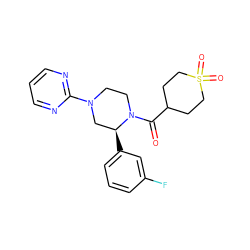 O=C(C1CCS(=O)(=O)CC1)N1CCN(c2ncccn2)C[C@@H]1c1cccc(F)c1 ZINC001772588444