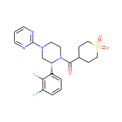 O=C(C1CCS(=O)(=O)CC1)N1CCN(c2ncccn2)C[C@H]1c1cccc(F)c1F ZINC001772640453