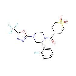 O=C(C1CCS(=O)(=O)CC1)N1CCN(c2nnc(C(F)(F)F)o2)C[C@H]1c1ccccc1F ZINC001772619008