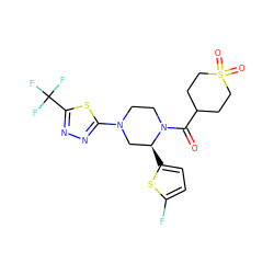 O=C(C1CCS(=O)(=O)CC1)N1CCN(c2nnc(C(F)(F)F)s2)C[C@@H]1c1ccc(F)s1 ZINC001772624539