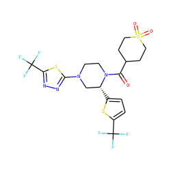 O=C(C1CCS(=O)(=O)CC1)N1CCN(c2nnc(C(F)(F)F)s2)C[C@H]1c1ccc(C(F)(F)F)s1 ZINC001772582805